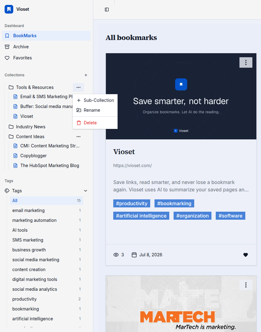 Vioset nested collections view