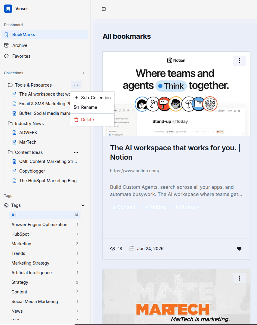 Vioset nested collections view