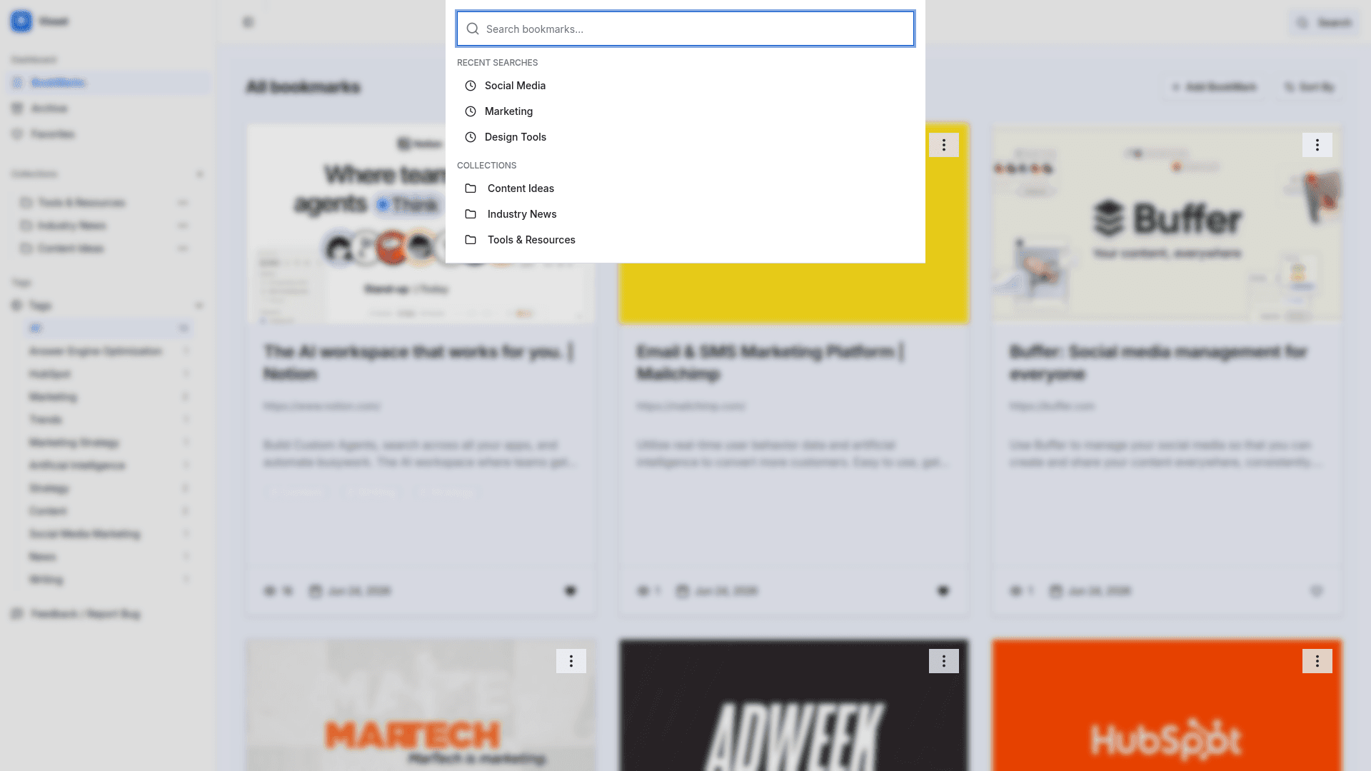 Vioset search drawer with recent searches